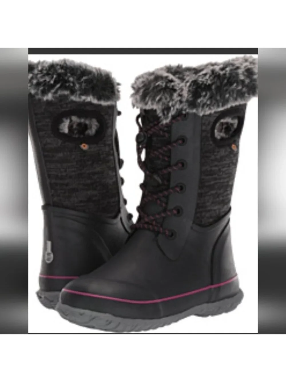 Bogs –Arcata Knit Kids Winter Boots Black With Pink Accents Big Kid Youth 4
